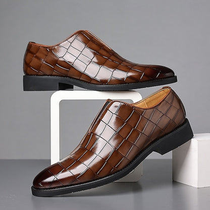Slip-On Pattern Burgundy Men's Crocodile Shoes –