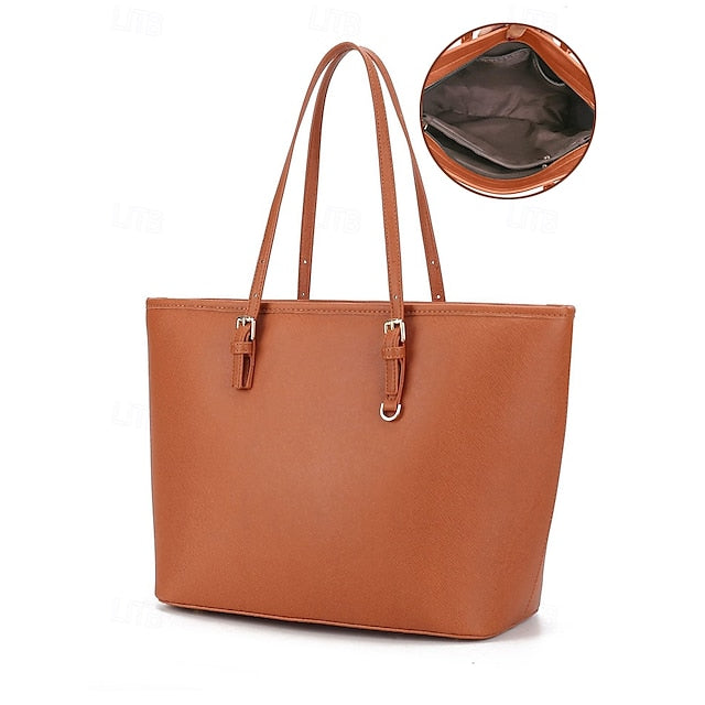 Faux Brown Leather Large Bag Classic Women's Tote -