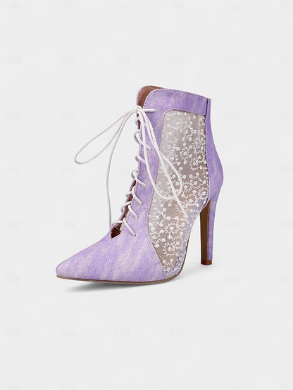 Stiletto Heels White Lace Mesh with Women's Ankle Booties