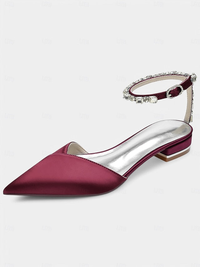 Satin Shoes Chic Black Wedding Crystal-Ankle with Strap –