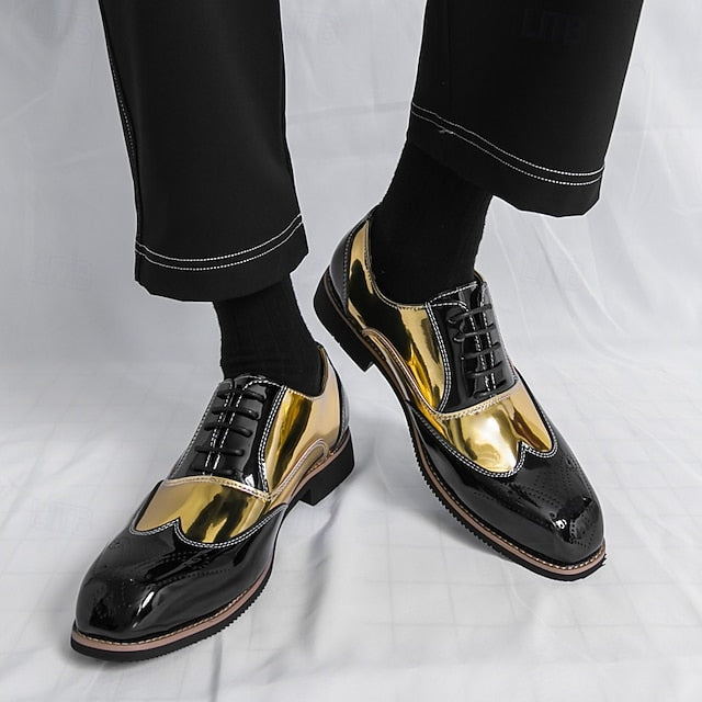 Men's and Black Patent Oxford with Leather Shoes Gold