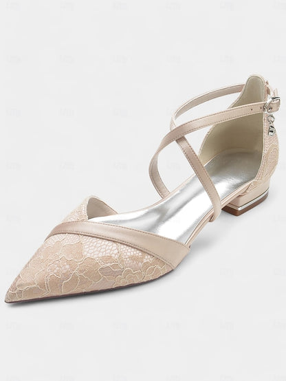 Cross-Strap Heel Blue Satin Overlay for Navy Lace with Low Shoes