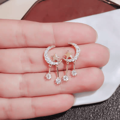 Crystal Inlaid Moon Star Earrings