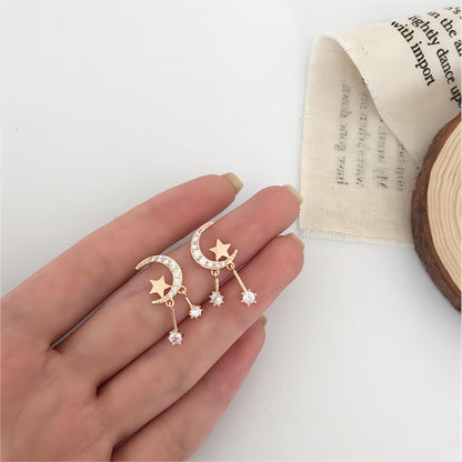 Crystal Inlaid Moon Star Earrings