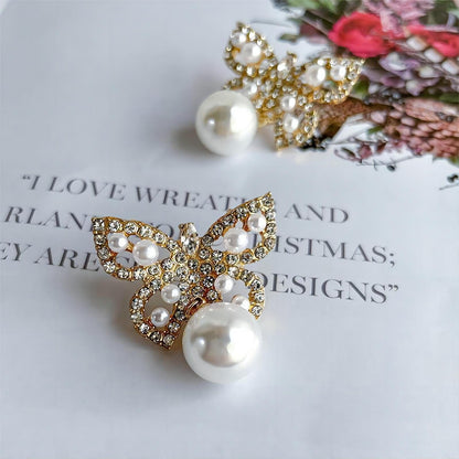 Crystal Pearl Butterfly Earrings