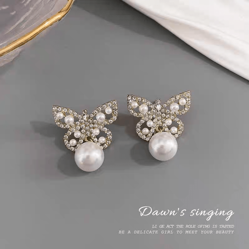 Crystal Pearl Butterfly Earrings