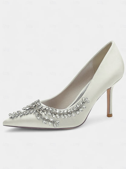 Heels Stiletto Satin Women's Rhinestone-Embellished –