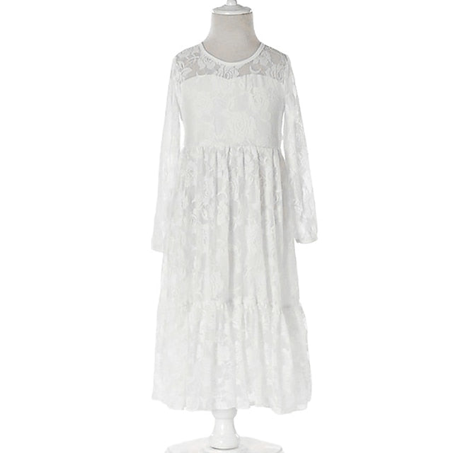 Girls' Flower Kids Solid Long Colored Girl Dress