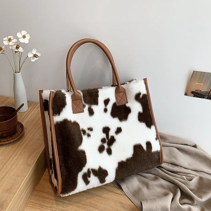 Leopard Bag Fur Brown Leather Women's Faux Print with Tote