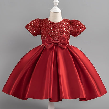 Toddler Girls' Sequin Wedding Short Dress Sleeve Party