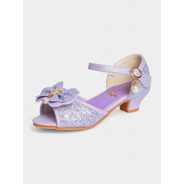 Glitter Purple Bow Accent Pearl Girls' Sandals with