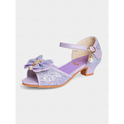 Glitter Purple Bow Accent Pearl Girls' Sandals with