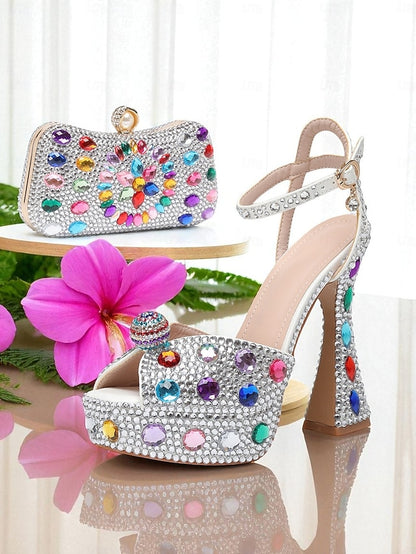 Platform with Women's Rhinestone Sandals Matching High Heel