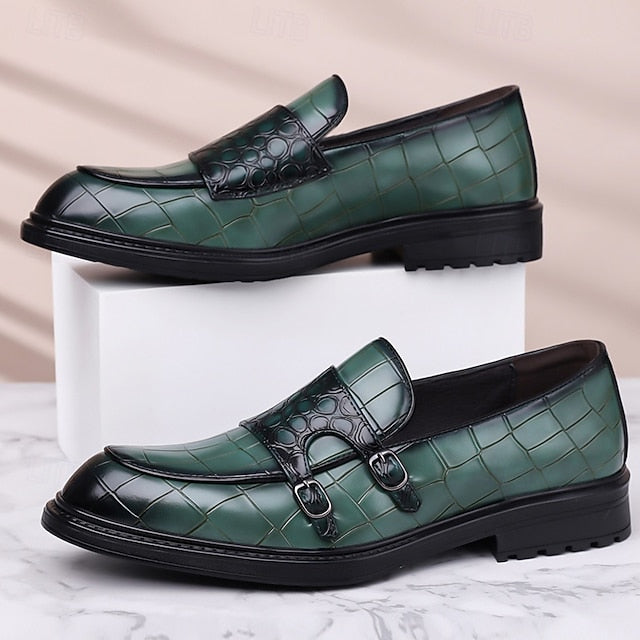 – with Crocodile Men's Brown Leather Pattern Faux Loafers