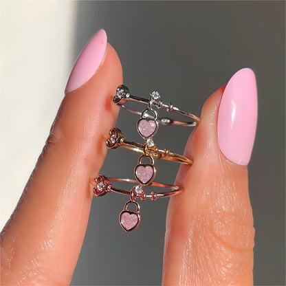 Crystal Heart Lock Ring