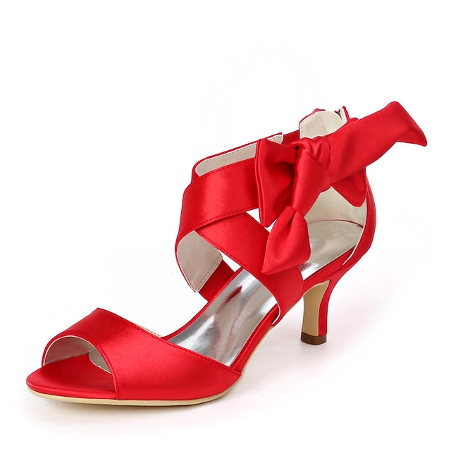 Bridal Women's Open Bowknot Heel Shoes Wedding Kitten