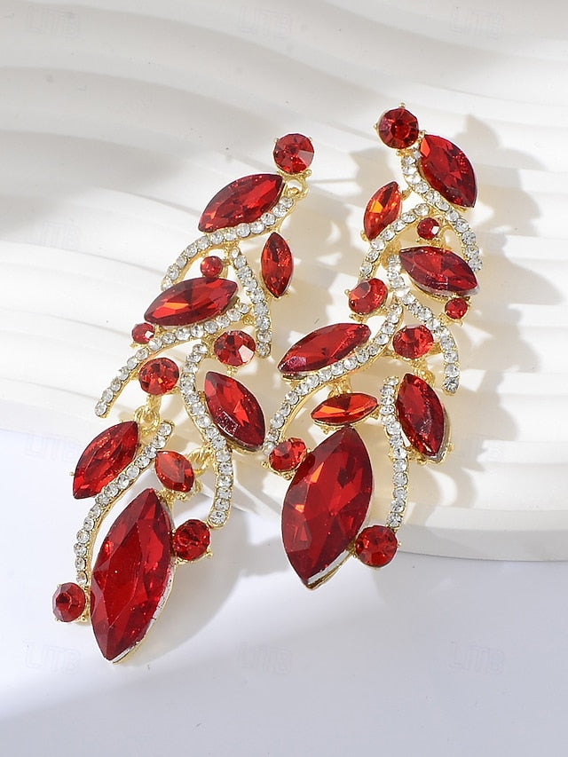 Women's Gold Earrings Crystal - Design Leaf Elegant