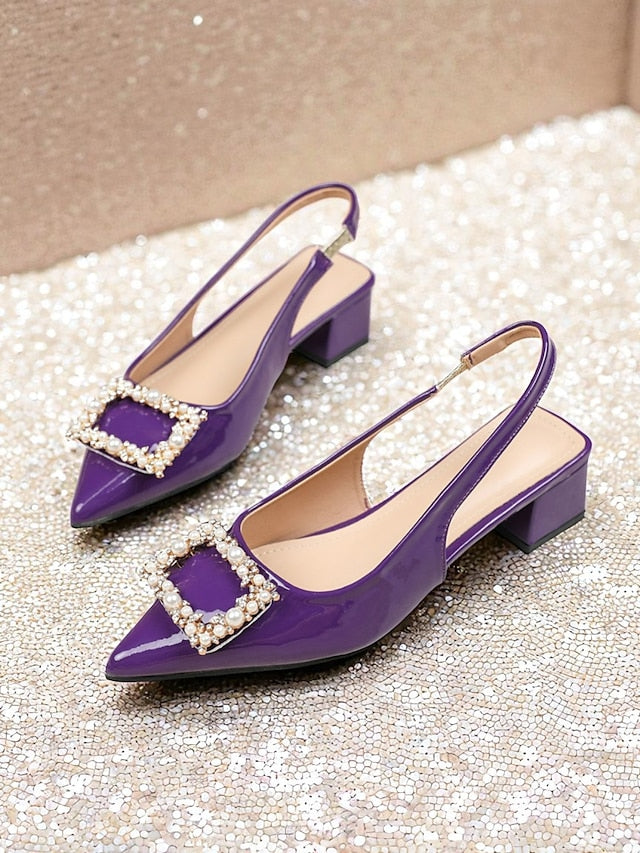 Women's Pointed Pumps Leather Slingback Purple - Toe Patent