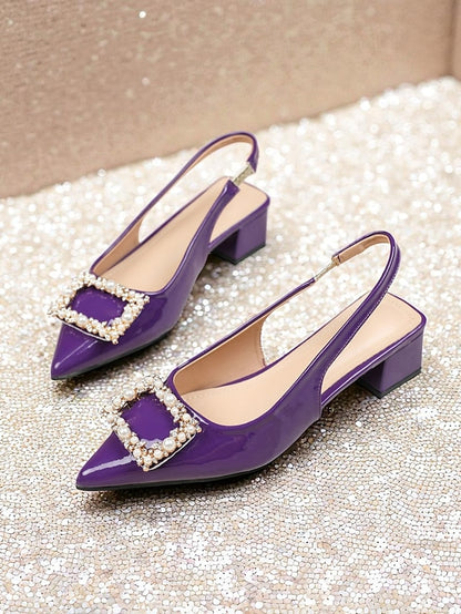 Women's Pointed Pumps Leather Slingback Purple - Toe Patent
