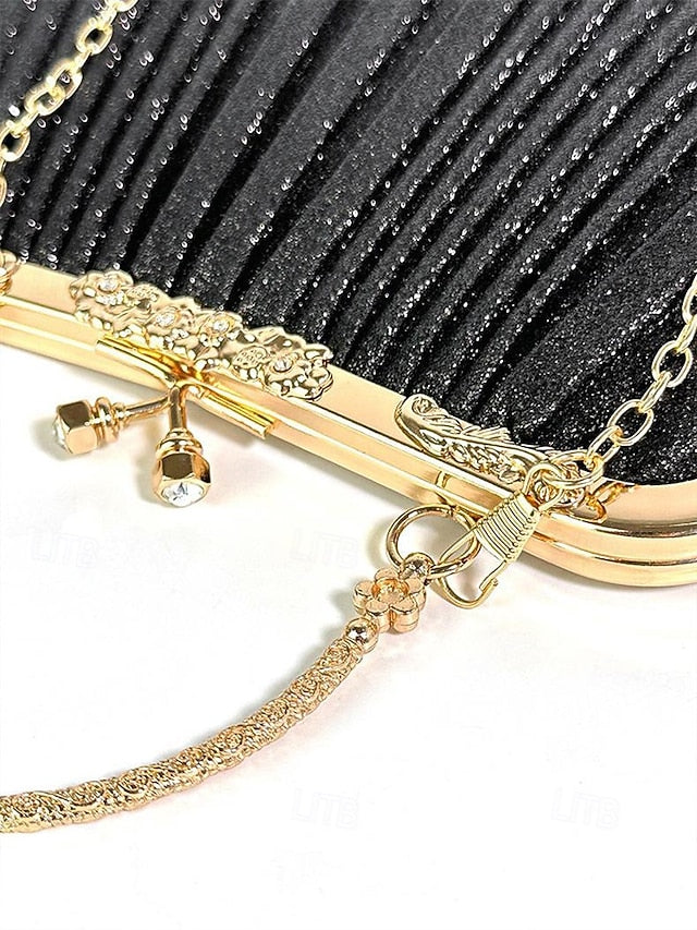 Women's Clutch with Glitter Evening Vintage Pleated Purse