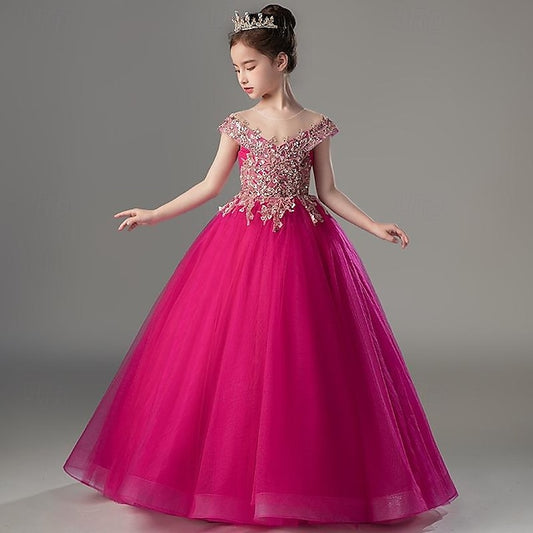 Short Color Girls' Dress Kids Solid Sleeve Party