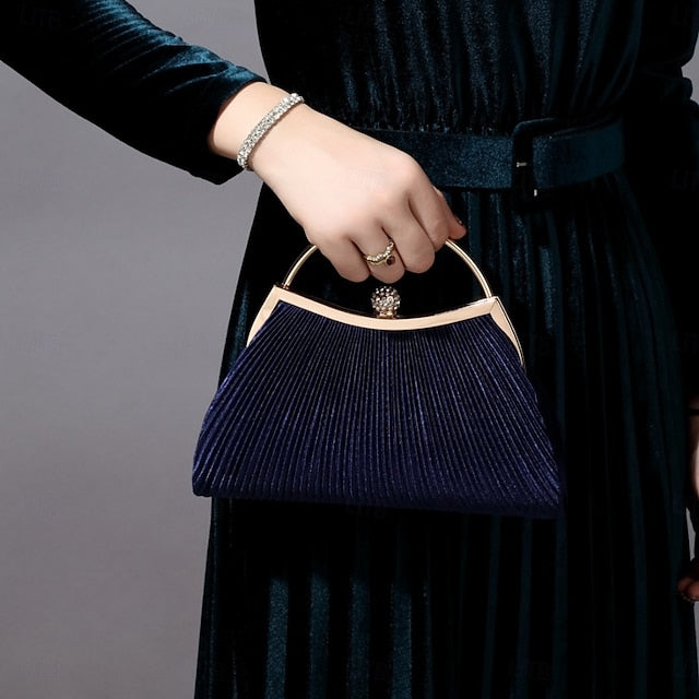 Elegant Velvet – Evening Clutch Pleated Women's Blue Navy