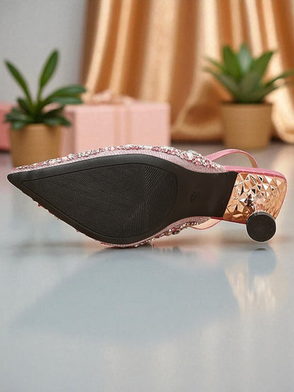Toe Women's Heels Pink Rhinestone Pointed Party Slingback -