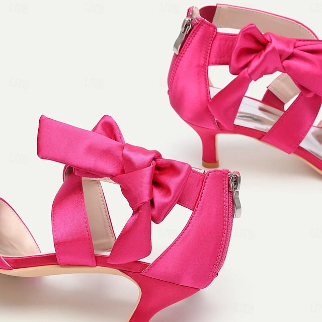 Bridal Women's Open Bowknot Heel Shoes Wedding Kitten