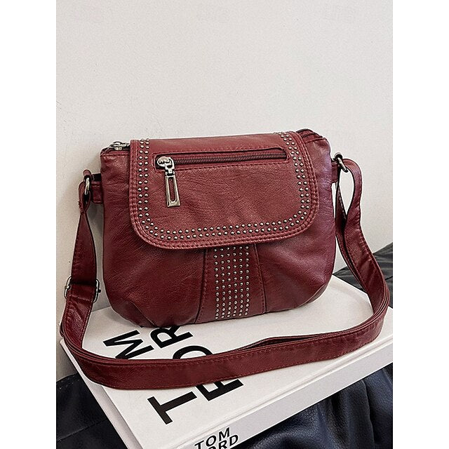 with Faux Bag Women's Leather Brown Crossbody Studded