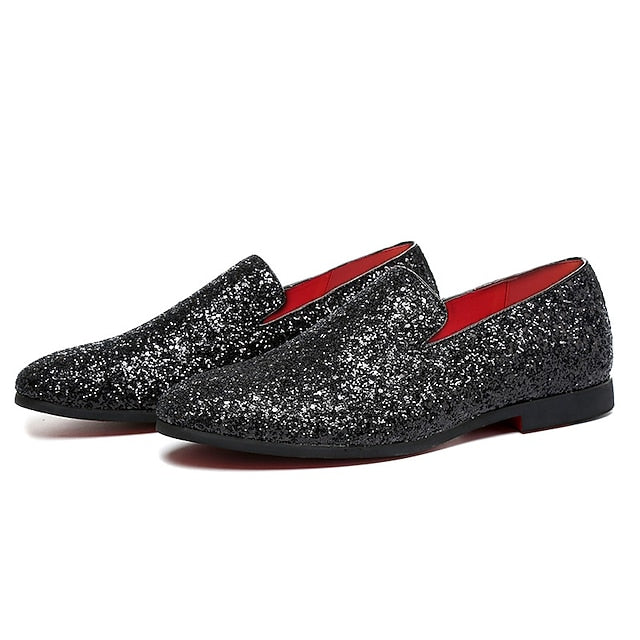 Men's with and Silver Slip-On Glitter Design Loafers
