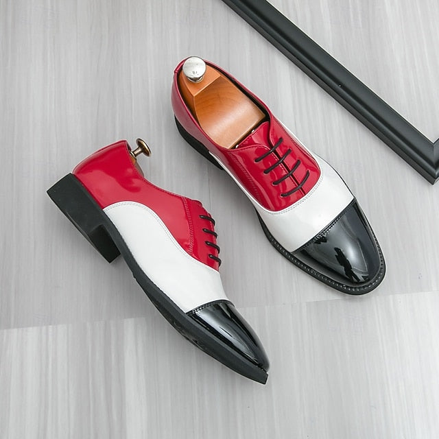Men's – Patent Leather Red White and Shoes Oxford