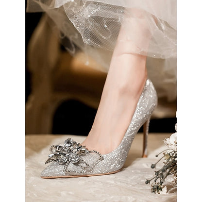 Shoes High – for Glitter Heels Wedding Sparkling Women Silver