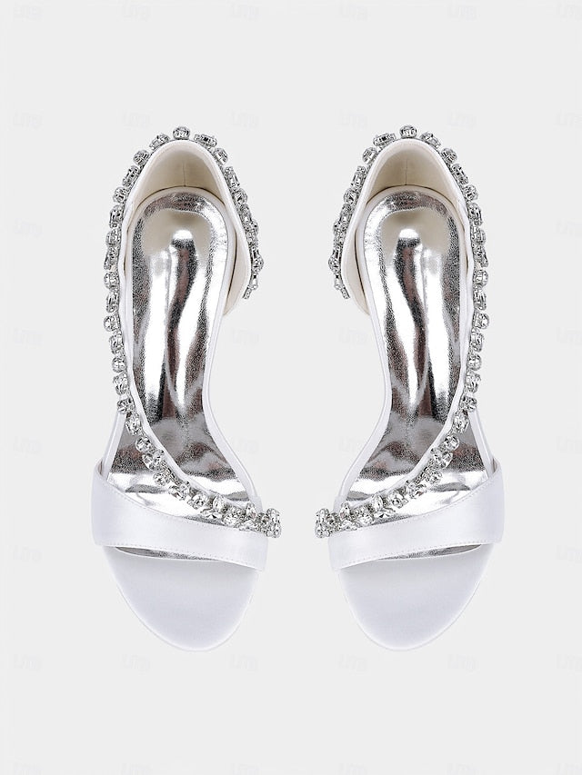 with High T-Strap Champagne Crystal – Women's Heels Satin