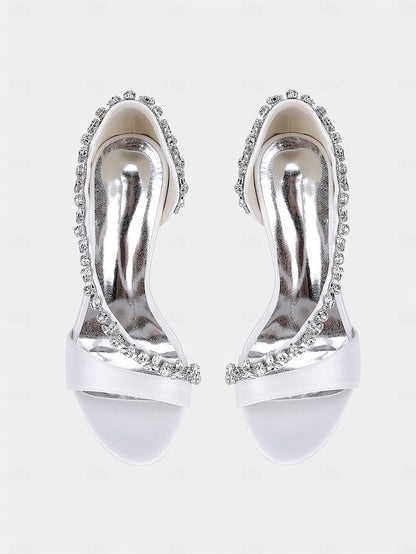 with High T-Strap Champagne Crystal – Women's Heels Satin