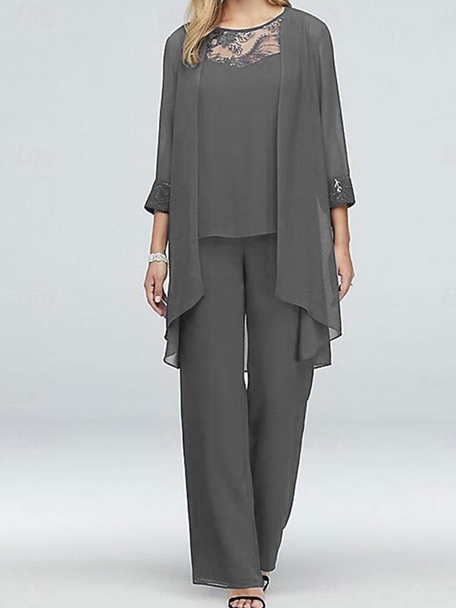 3 Elegant Neck Dress of Mother Vintage Piece Crew Bride the