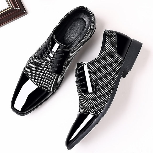 Shoes Patent Men's Black Lace-Up Leather Faux Formal