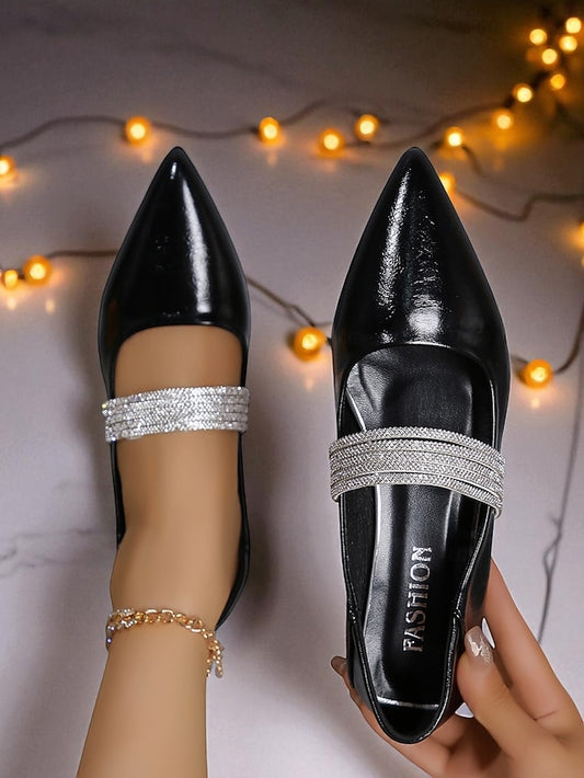 Elegant Leather - Black Women's Pointed Patent Toe Flats