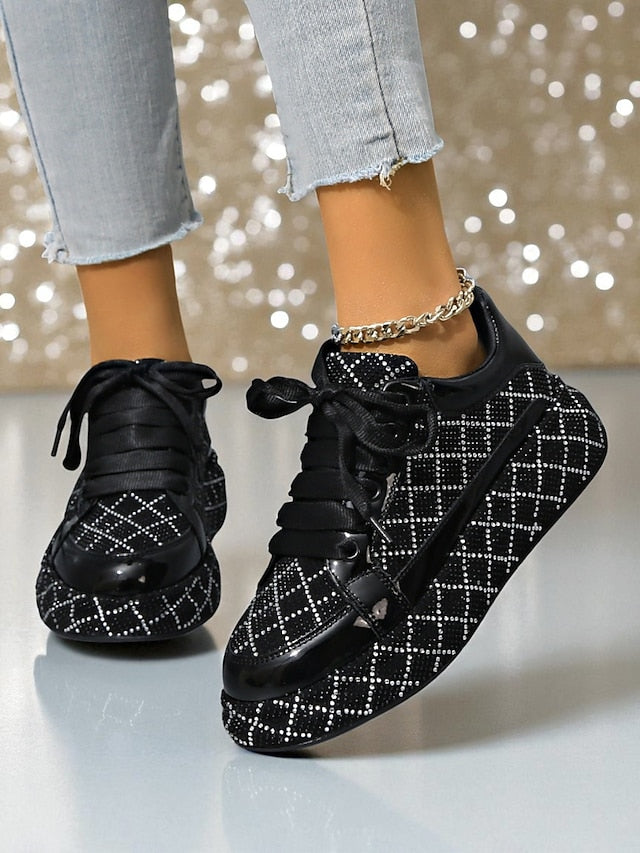 - Women's Quilted Silver Rhinestone Black and Sneakers