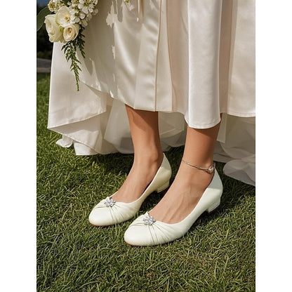 Blue Wedding with Women's Light Satin Rhinestone Flats