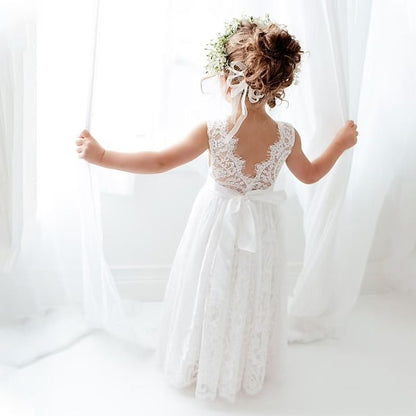 Sleeveless Wedding Girls' Dress Party Kids Colored Solid