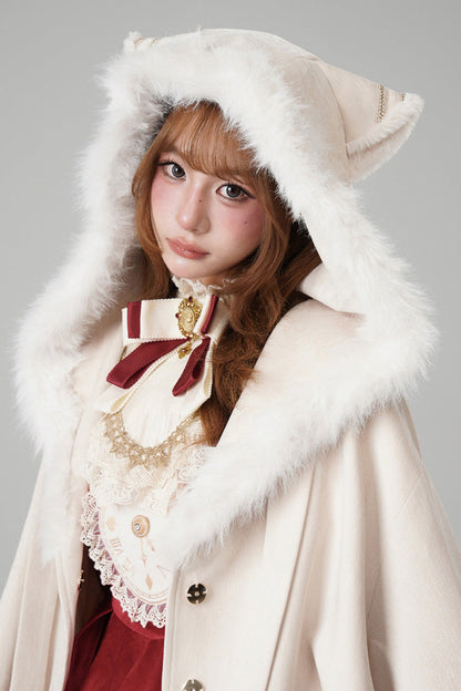 Hooded Sweet Lolita Cloak Coat with Cat Ears & Magical Charm in Cream