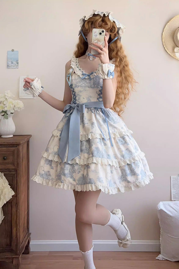 Grape Moon Almanac Printed Ruffle Bow Adjustable Lolita JSK