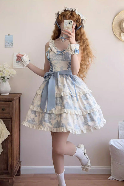 Grape Moon Almanac Printed Ruffle Bow Adjustable Lolita JSK