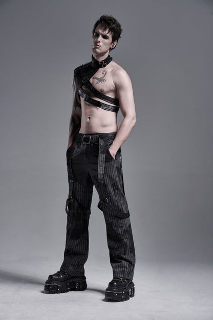 Men's Black Gothic Shoulder Harness, Asymmetric with Studs and Chains