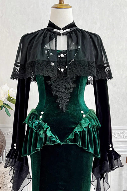 Emerald Ruffle Embroidery Slim Elegant Lolita Jumper Fishtail Gown