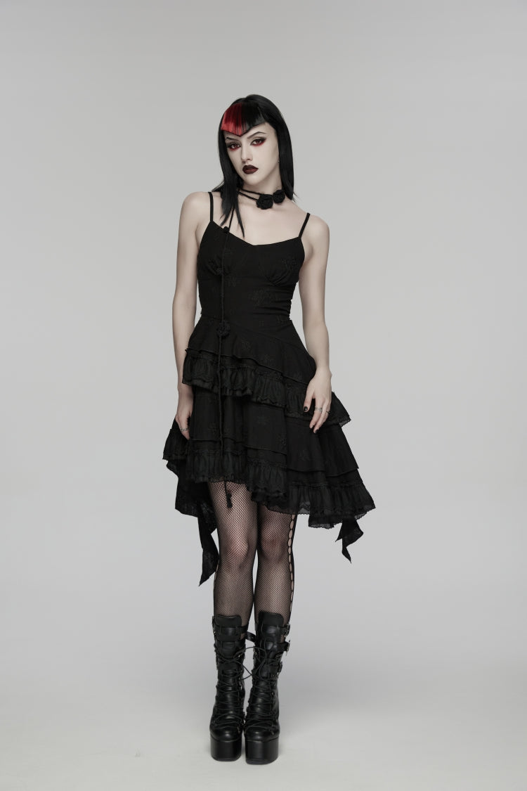 Floral Embroidered Asymmetric Gothic JSK Graduation Dress