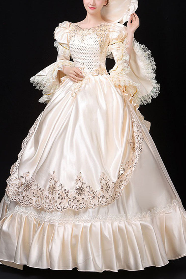 Ivory Court-Style High-Waist Floral Hime Sleeve Victorian Lolita Prom Dress