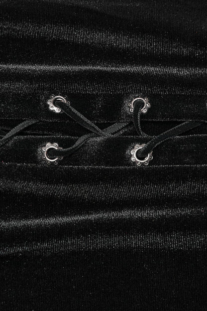 Crimson & Obsidian Ruffle Rose Embroidery Lace-Up Fishtailed Skirt