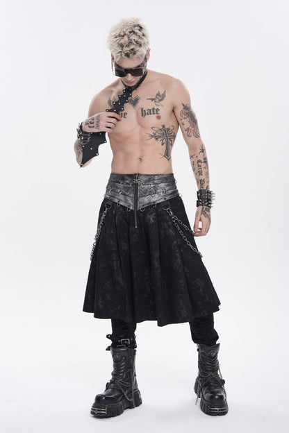 Chain-Decorated Lace-Up Pleated Punk Skirt for Men