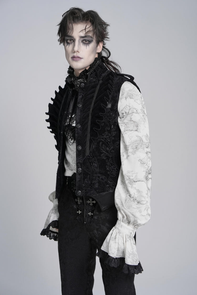 Men's Black Gothic Vest, Jacquard with Embroidery, Buckles and Pleats